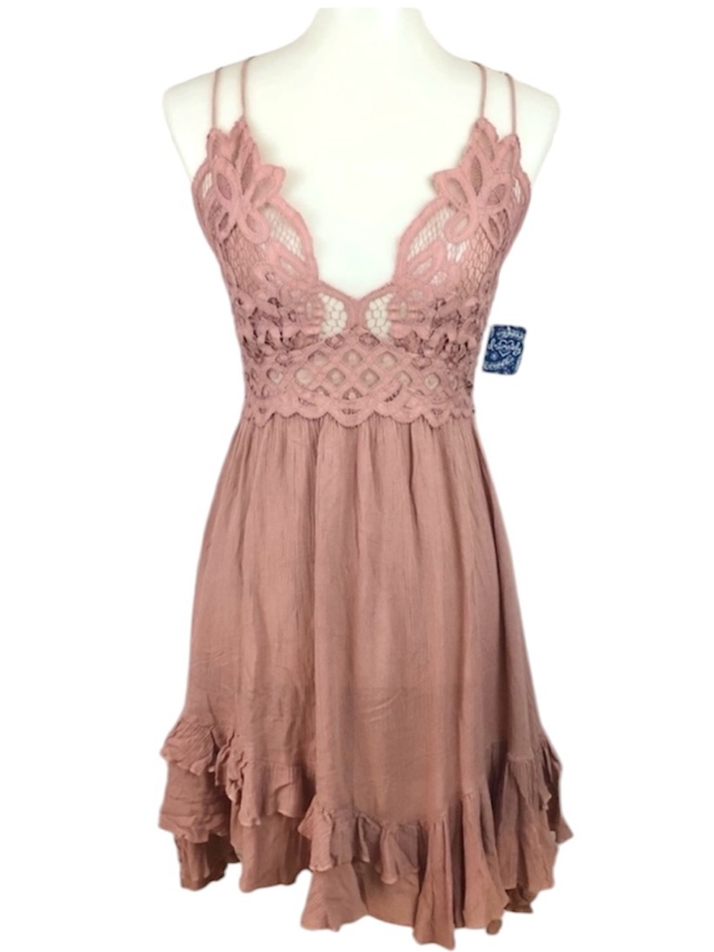 NWOT Free People Adella Lace Slip Dress Dusty Rose Blush